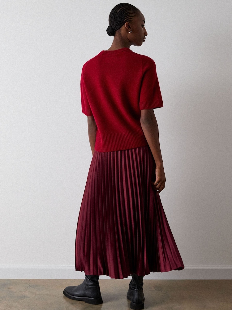 Whistles Red Petite Satin Pleated Midi Skirt - Image 5 of 5 Whistles Red Petite Satin Pleated Midi Skirt - Image 5 of 5