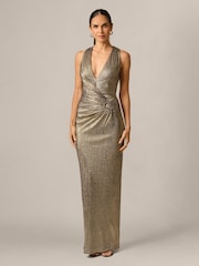 Adrianna Papell Gold Adrianna By Adrianna Papell Metallic Knit Long Dress - Image 1 of 6