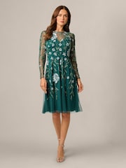 Adrianna Papell Green Bead Mesh Midi Dress - Image 1 of 6