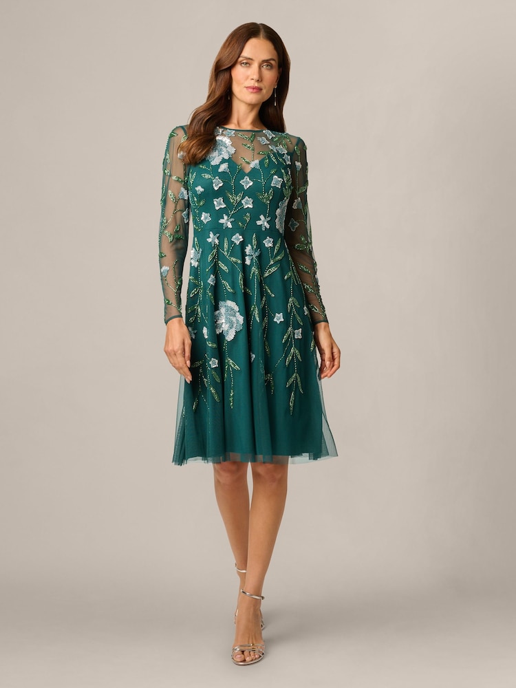 Adrianna Papell Green Bead Mesh Midi Dress - Image 1 of 6 Adrianna Papell Green Bead Mesh Midi Dress - Image 1 of 6