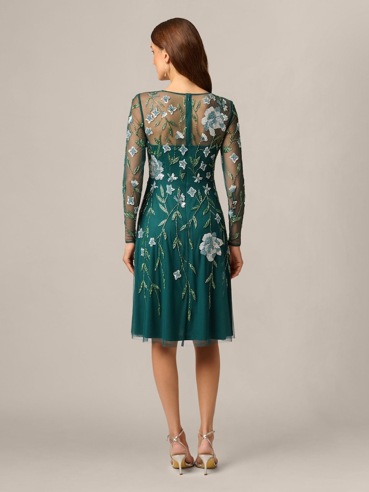 Adrianna Papell Green Bead Mesh Midi Dress - Image 2 of 6 Adrianna Papell Green Bead Mesh Midi Dress - Image 2 of 6
