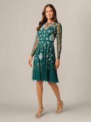 Adrianna Papell Green Bead Mesh Midi Dress - Image 4 of 6
