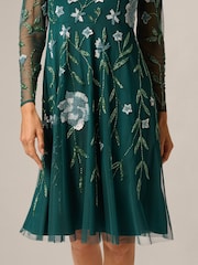 Adrianna Papell Green Bead Mesh Midi Dress - Image 6 of 6