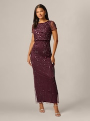 Adrianna Papell Purple Bead Blouson Long Dress - Image 1 of 6