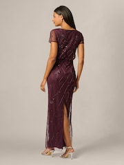 Adrianna Papell Purple Bead Blouson Long Dress - Image 2 of 6