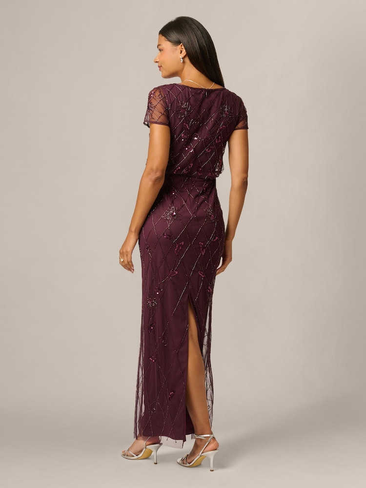 Adrianna Papell Purple Bead Blouson Long Dress - Image 2 of 6 Adrianna Papell Purple Bead Blouson Long Dress - Image 2 of 6