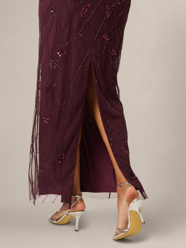Adrianna Papell Purple Bead Blouson Long Dress - Image 6 of 6 Adrianna Papell Purple Bead Blouson Long Dress - Image 6 of 6