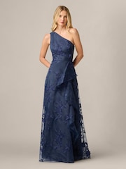 Adrianna Papell Blue Embroidered Ruffle Dress - Image 3 of 6