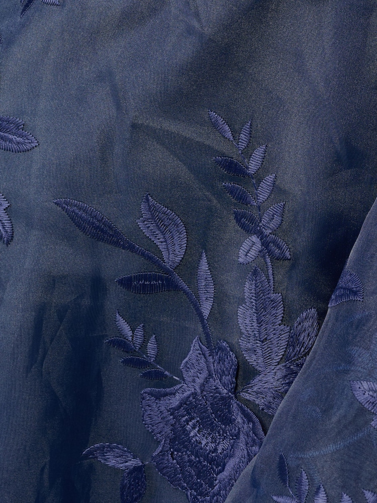 Adrianna Papell Blue Embroidered Ruffle Dress - Image 6 of 6 Adrianna Papell Blue Embroidered Ruffle Dress - Image 6 of 6