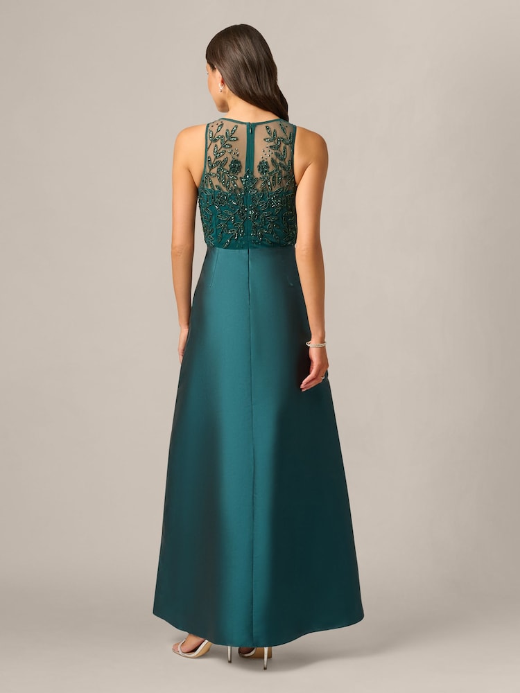 Adrianna Papell Green Studio Bead Combo Taffeta Long Dress - Image 2 of 5 Adrianna Papell Green Studio Bead Combo Taffeta Long Dress - Image 2 of 5