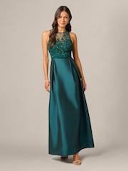 Adrianna Papell Green Studio Bead Combo Taffeta Long Dress - Image 3 of 5