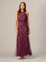 Adrianna Papell Purple Bead Blouson Long Dress - Image 1 of 6