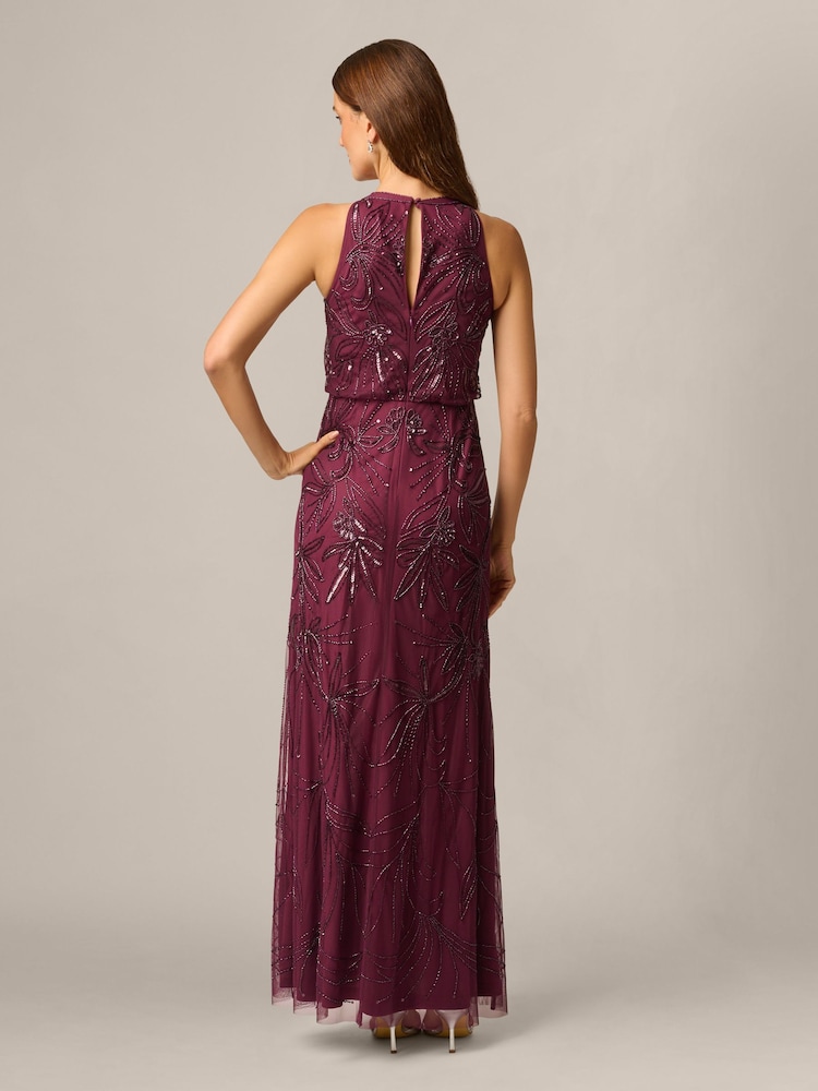 Adrianna Papell Purple Bead Blouson Long Dress - Image 2 of 6 Adrianna Papell Purple Bead Blouson Long Dress - Image 2 of 6
