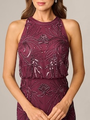 Adrianna Papell Purple Bead Blouson Long Dress - Image 3 of 6