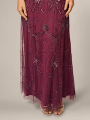Adrianna Papell Purple Bead Blouson Long Dress - Image 5 of 6