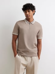 River Island Slim Fit Zip Neck Waffle Polo Shirt - صورة 1 من 4