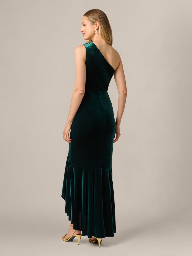 Adrianna Papell Green Studio One Shoulder Velvet Dress - Image 2 of 6 Adrianna Papell Green Studio One Shoulder Velvet Dress - Image 2 of 6