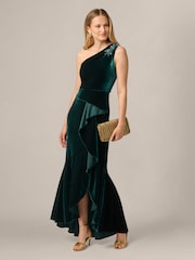 Adrianna Papell Green Studio One Shoulder Velvet Dress - Image 4 of 6