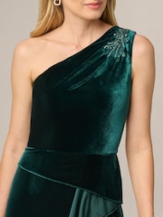 Adrianna Papell Green Studio One Shoulder Velvet Dress - Image 5 of 6
