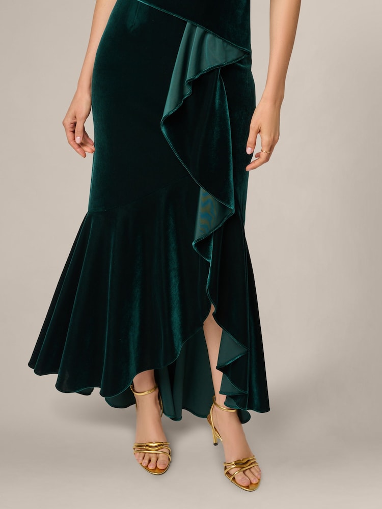 Adrianna Papell Green Studio One Shoulder Velvet Dress - Image 6 of 6 Adrianna Papell Green Studio One Shoulder Velvet Dress - Image 6 of 6