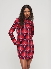 Superdry Pink Studios Mock Neck Mini Dress - Image 1 of 7