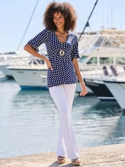 Sosandar Blue Polka Dot Print Ring Detail Top - Image 2 of 5