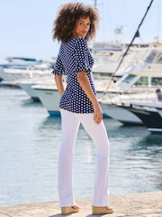 Sosandar Blue Polka Dot Print Ring Detail Top - Image 4 of 5