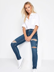 PixieGirl Petite Blue Distressed Stretch Skinny AVA Jeans - Image 1 of 4