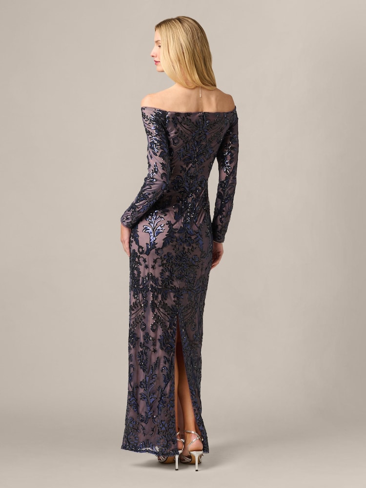 Adrianna Papell Blue Studio Off Shoulder Sequin Gown - Image 2 of 6 Adrianna Papell Blue Studio Off Shoulder Sequin Gown - Image 2 of 6