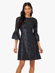 Adrianna Papell Blue A-Line Jacquard Dress - Image 1 of 6