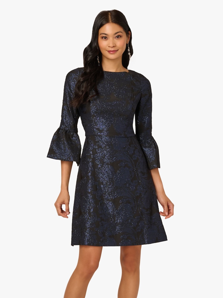 Adrianna Papell Blue A-Line Jacquard Dress - Image 1 of 6 Adrianna Papell Blue A-Line Jacquard Dress - Image 1 of 6