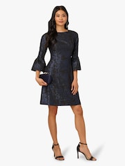 Adrianna Papell Blue A-Line Jacquard Dress - Image 3 of 6