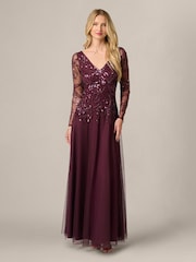 Adrianna Papell Purple Studio Petite Beaded V-Neck Long Dress - Image 1 of 6