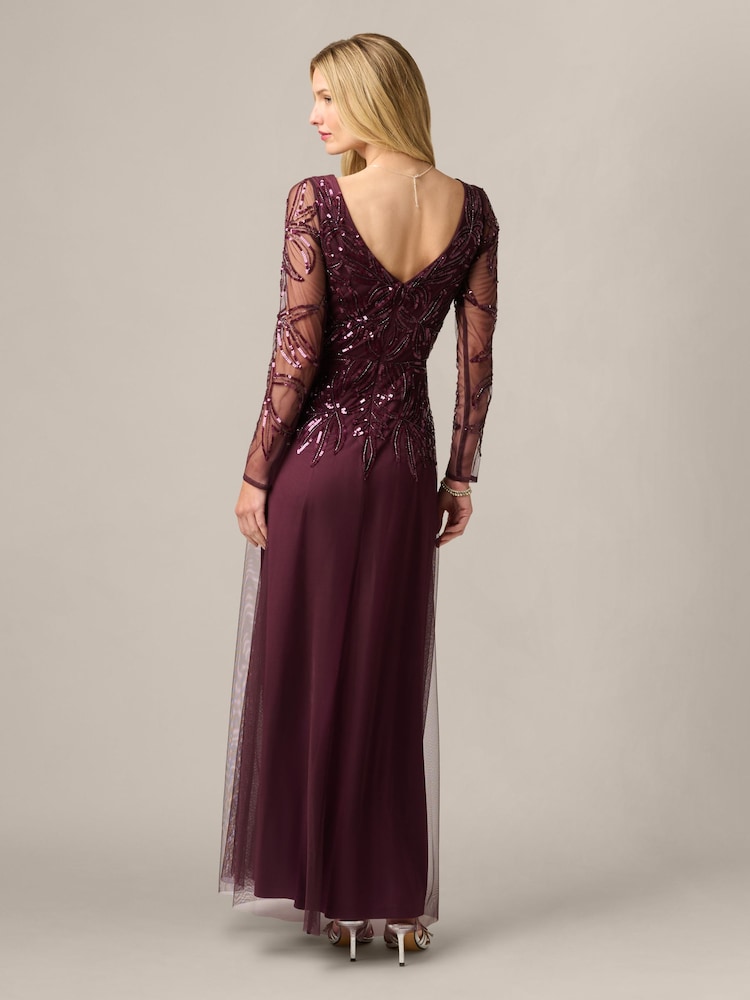 Adrianna Papell Purple Studio Petite Beaded V-Neck Long Dress - Image 2 of 6 Adrianna Papell Purple Studio Petite Beaded V-Neck Long Dress - Image 2 of 6