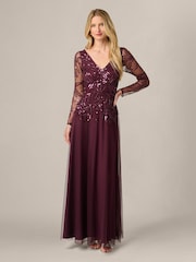 Adrianna Papell Purple Studio Petite Beaded V-Neck Long Dress - Image 4 of 6