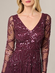 Adrianna Papell Purple Studio Petite Beaded V-Neck Long Dress - Image 5 of 6