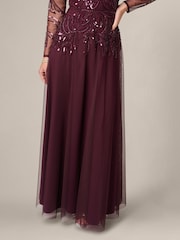 Adrianna Papell Purple Studio Petite Beaded V-Neck Long Dress - Image 6 of 6