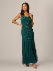 Adrianna Papell Green Studio Bead Mesh Long Dress - Image 3 of 6