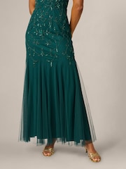 Adrianna Papell Green Studio Bead Mesh Long Dress - Image 4 of 6