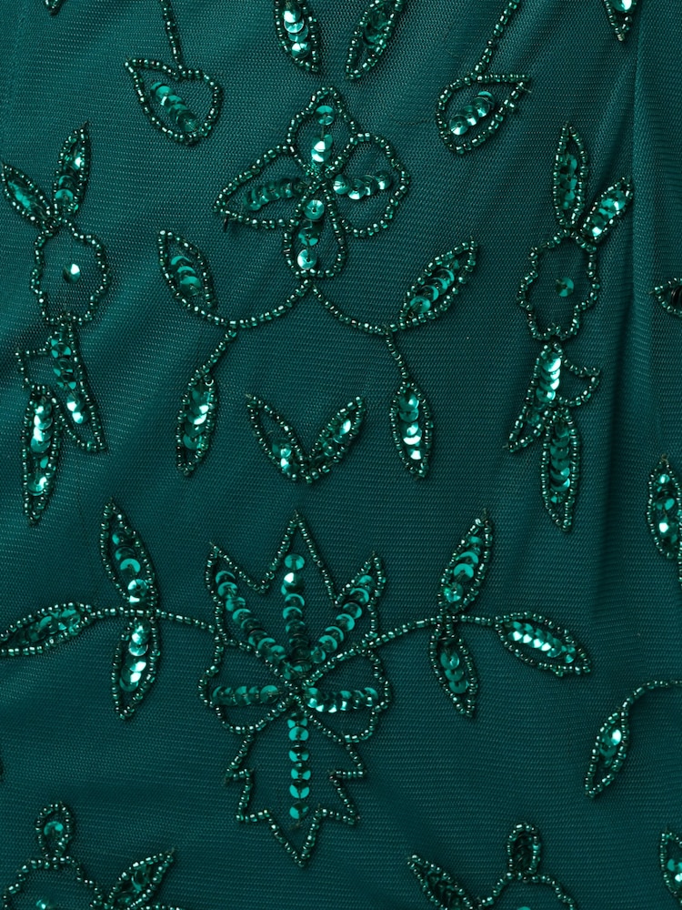 Adrianna Papell Green Studio Bead Mesh Long Dress - Image 6 of 6 Adrianna Papell Green Studio Bead Mesh Long Dress - Image 6 of 6