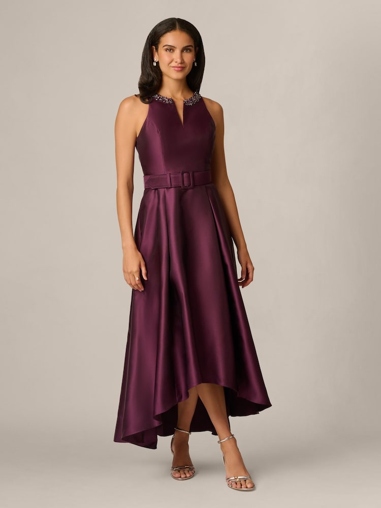 Adrianna Papell Purple Petite Mikado High Low Dress - Image 1 of 6
