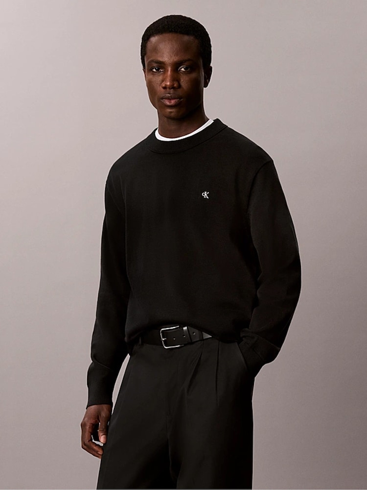 Calvin Klein Black Classic Cotton Monogram Jumper - Image 1 of 5 Calvin Klein Black Classic Cotton Monogram Jumper - Image 1 of 5