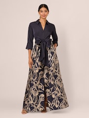 Adrianna Papell Blue Studio Shirt Jacquard Long Dress - Image 1 of 6