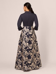 Adrianna Papell Blue Studio Shirt Jacquard Long Dress - Image 2 of 6