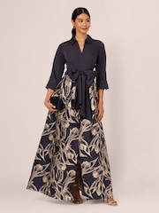 Adrianna Papell Blue Studio Shirt Jacquard Long Dress - Image 4 of 6