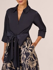 Adrianna Papell Blue Studio Shirt Jacquard Long Dress - Image 5 of 6
