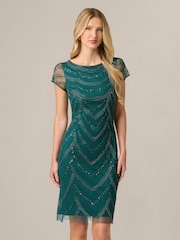 Adrianna Papell Green Beaded Cocktail Dress - Image 1 of 6