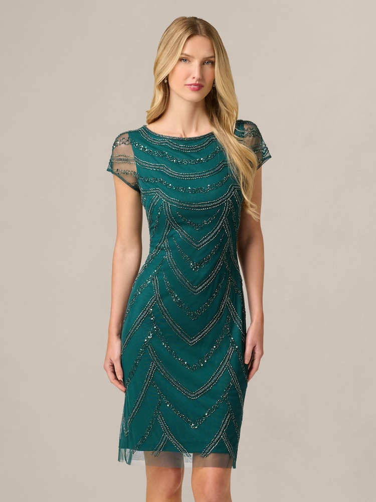 Adrianna Papell Green Beaded Cocktail Dress - Image 1 of 6 Adrianna Papell Green Beaded Cocktail Dress - Image 1 of 6