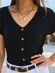 Sosandar Black Shirred Hem Flutter Sleeve Top - Image 3 of 5