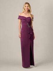 Adrianna Papell Purple Studio Off Shoulder Column Gown - Image 1 of 6
